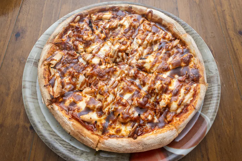 Meat lovers pizza with BBQ sauce