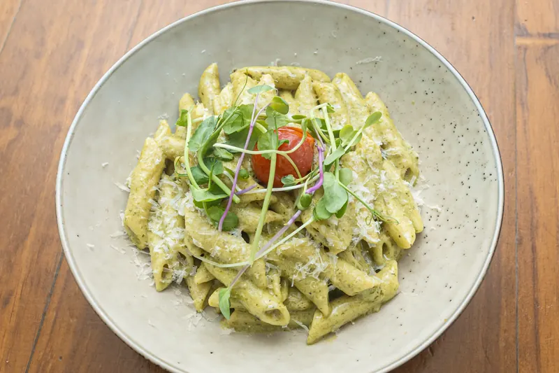 Pesto penne with parmesan