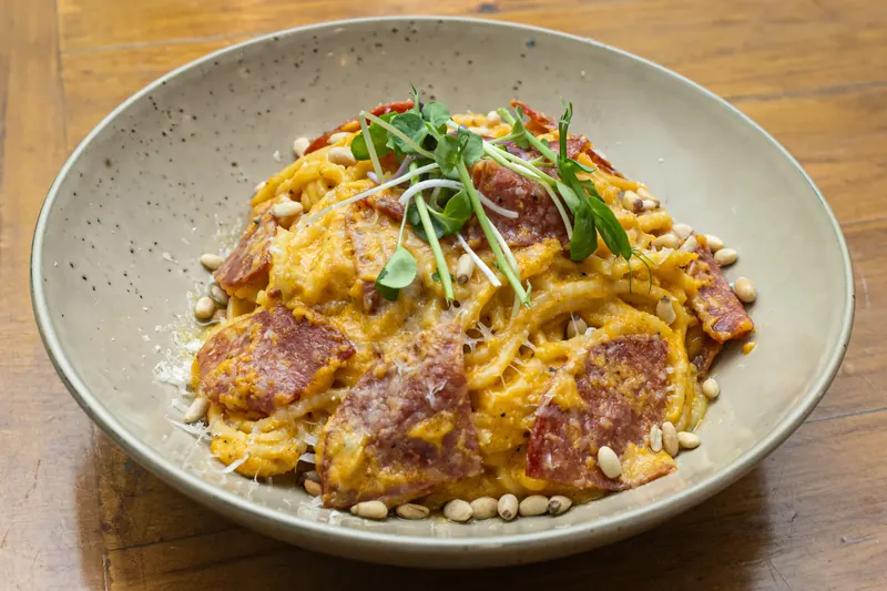 Pumpkin and pine nut spaghetti